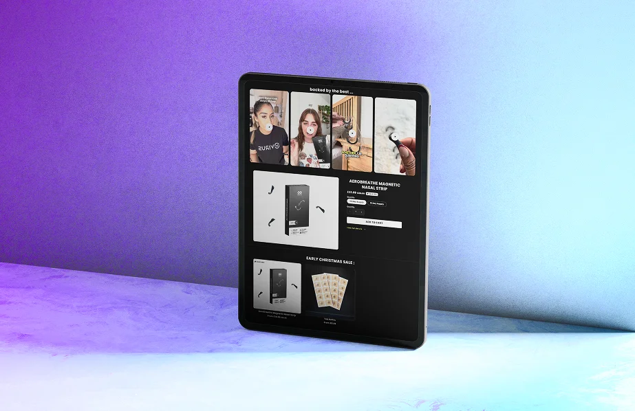 AeroBreathe responsive website displayed on a tablet