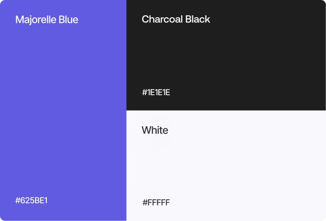 Spark Epos brand colour palette: Majorelle Blue, Charcoal Black and White