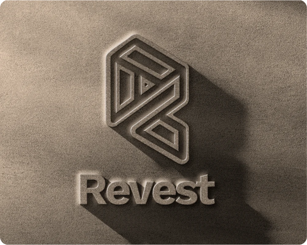 Revest logo revamp rendered as an embossed sign