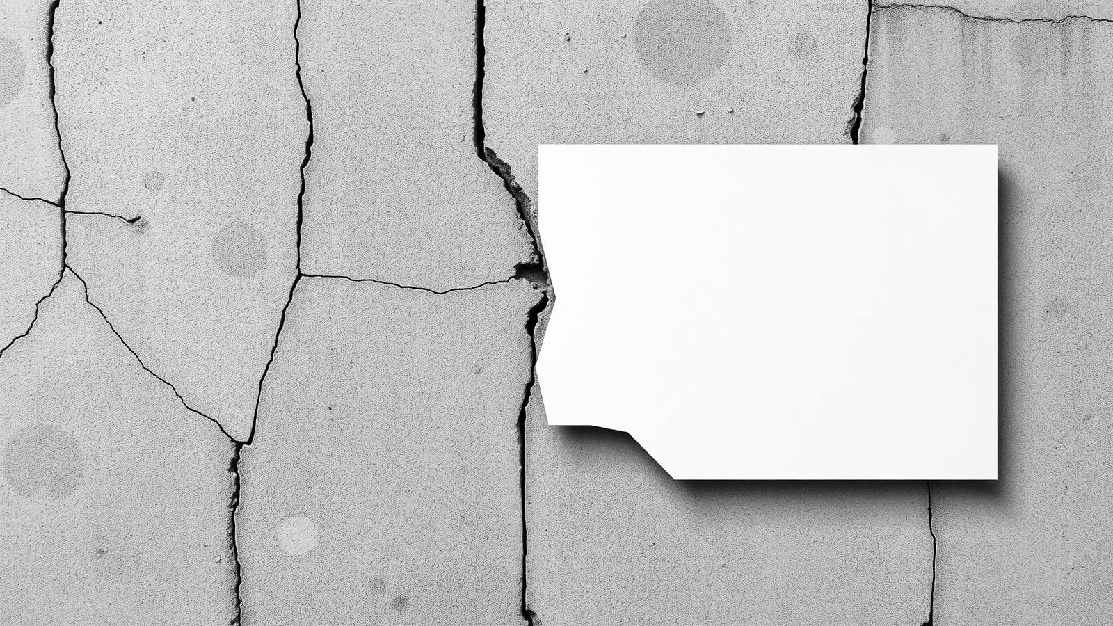 A clean white panel fixed over a cracked concrete wall